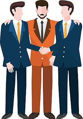 三个握手的扁平化商务团队人物