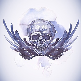 死亡手绘骷髅翅膀矢量素材