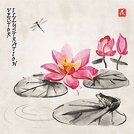 荷花风土人情矢量素材