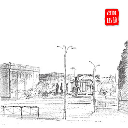 速写风格建筑插画