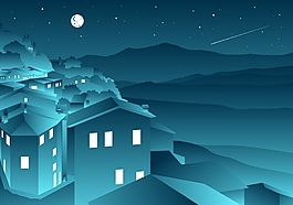 村庄夜晚风景素材