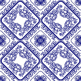 复古蓝色青花瓷纹样矢量素材