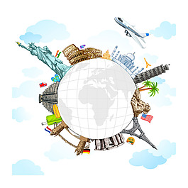 手绘地球景点元素