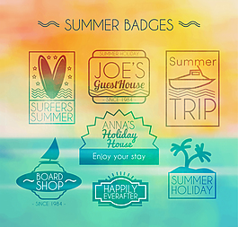7款彩色夏日假期徽章矢量
