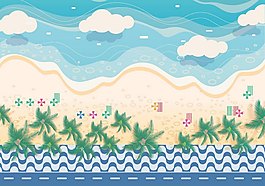 夏天沙滩风景矢量素材