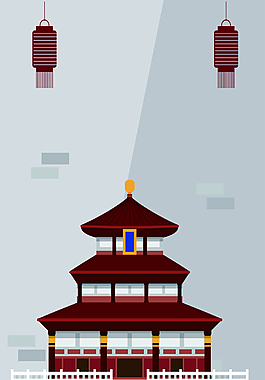 简约扁平古风传统建筑海报矢量背景