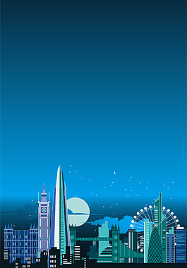 简约深蓝城市夜色海报矢量背景