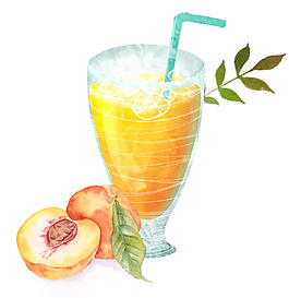 手绘桃子果汁元素