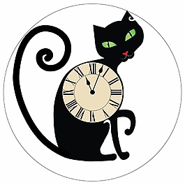 圆形时钟黑猫卡通矢量素材