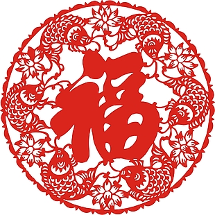 六鱼绕福剪纸