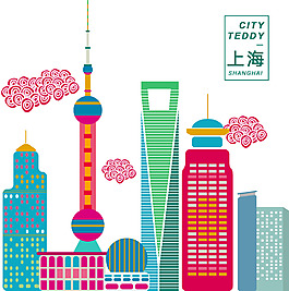 手绘上海东方明珠元素