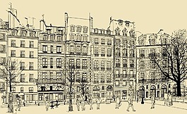 手绘速写风景建筑插画