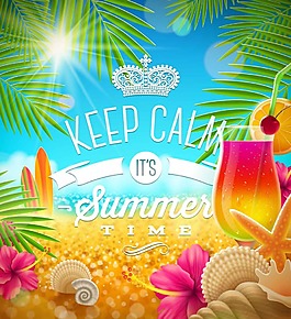 夏天沙滩静物插画