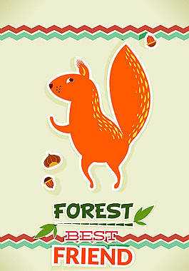 可爱松鼠吃松果动物背景矢量