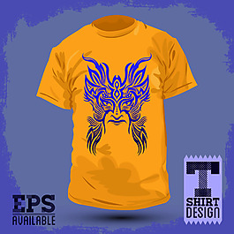 黄色欧美潮流T恤图案设计矢量