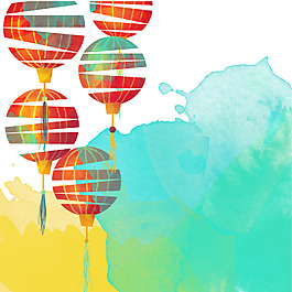 矢量彩色渐变灯笼蓝色涂鸦背景素材