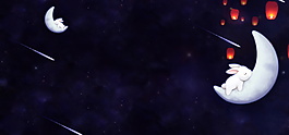 黑色玉兔月亮背景素材