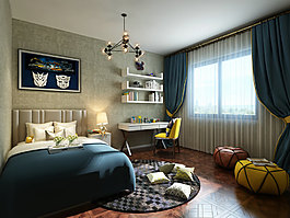 蓝色素雅漫威主题卧室装修效果图