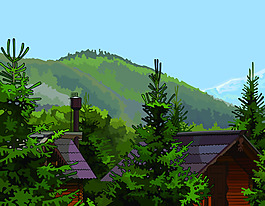 丛林风景房屋矢量素材