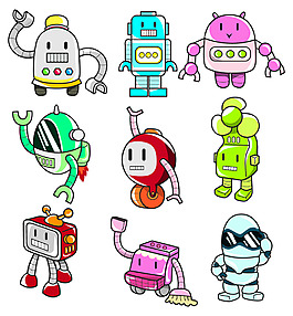 手绘卡通机器人矢量素材