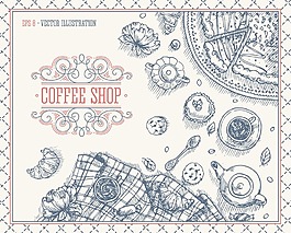 手绘时尚美味的下午茶插画
