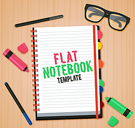 扁平化记事本和文具设计矢量图