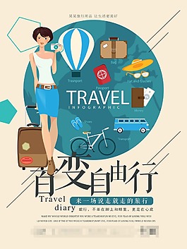 百变自由行旅行促销海报