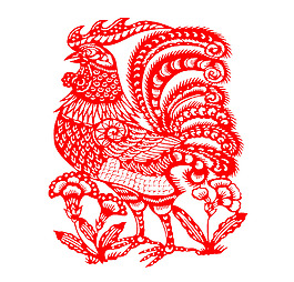 手绘剪纸公鸡元素