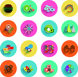 彩色卡通扁平化数据图标矢量