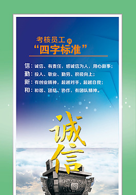 考核员工的四字标准展板