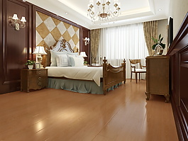 简约风格卧室地板渲染效果图