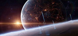 红色星球光线banner背景