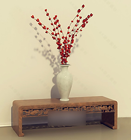 中式桌子花瓶摆设模型