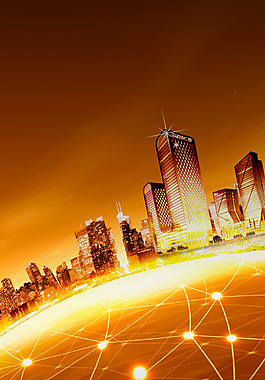 金色建筑高楼线条H5背景素材