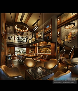 暗色调稳重大气格调美式风格娱乐会所素材