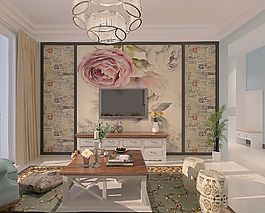 甜美温馨风格客厅模型图