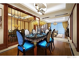 高端大气新地中海风格餐桌椅素材