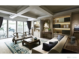 中式古典风格沙发茶几组合