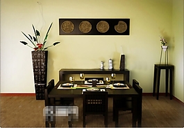 高端沉稳现代中式风格餐桌椅素材