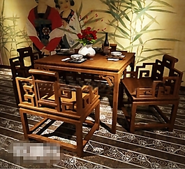 中式沉稳高端古典风格桌椅素材