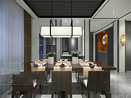 3D渲染现代风餐厅效果图下载