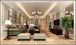 美式家装客餐厅渲染图