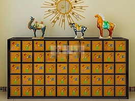 华丽别致暖色调中式宫廷玄关装饰柜模型