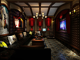 中式复古KTV包厢模型