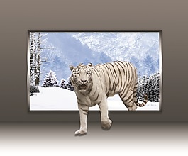 3D东北虎出境壁画背景墙
