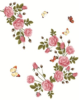 彩绘蝴蝶花朵移门创意画蝴蝶结花卉销售矢量素材手绘花朵和蝴蝶边框