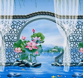 塘中春色背景墙素材