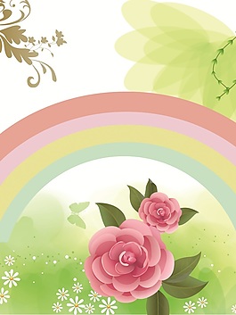 简约手绘玫瑰花彩虹玄关背景墙