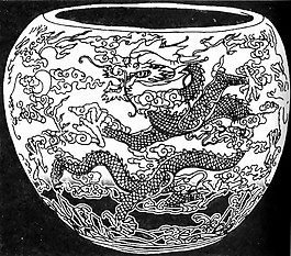 中式图案龙纹画筒黑白图