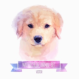 小狗水彩动物卡通肖像